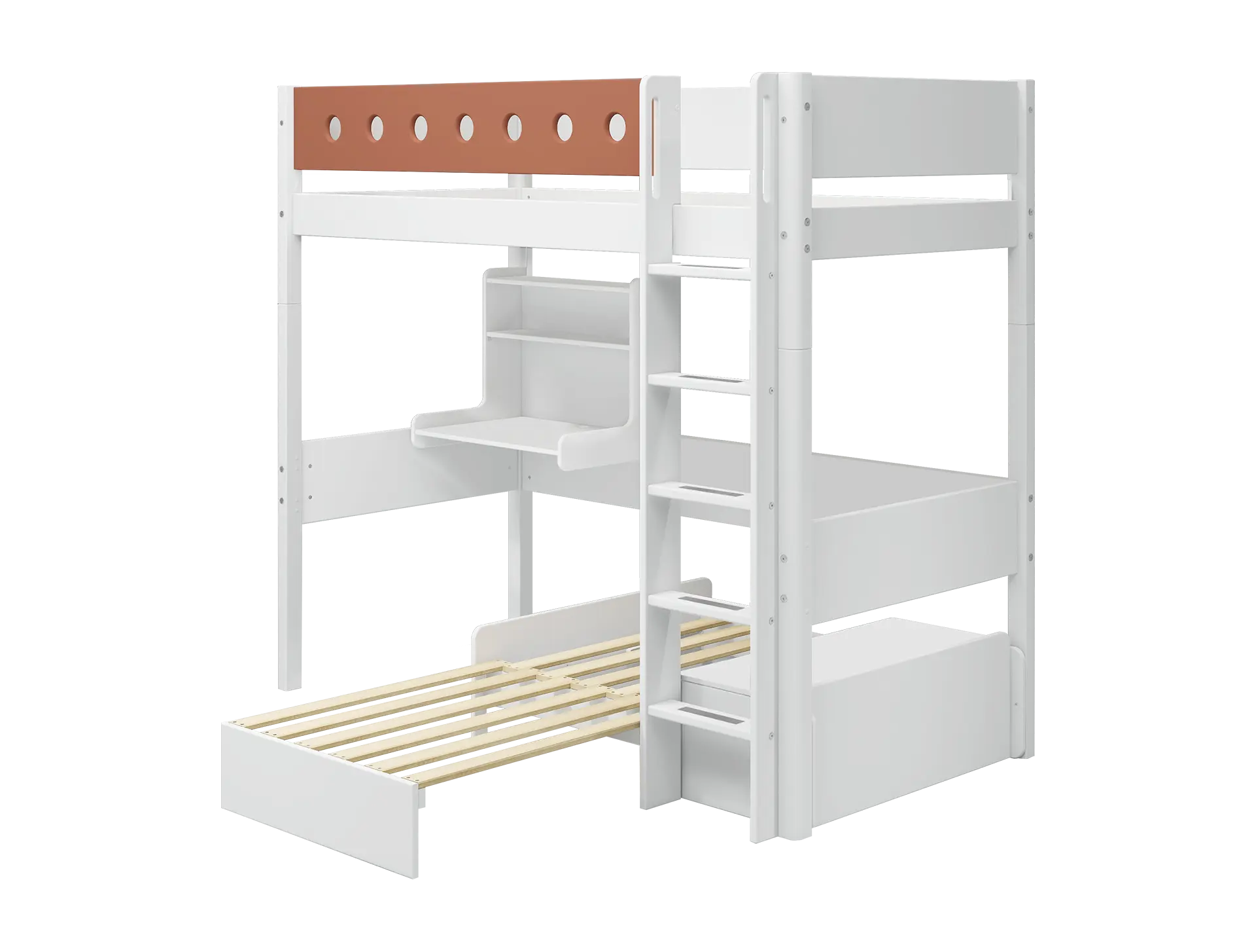High Bed 184 cm with Desk, Sofa, Ladder and Safety Rail, 90x190 cm, White WHITE_BED_HIGH-BED casa-high-bed-white-blush  flexa-com.myshopify.com