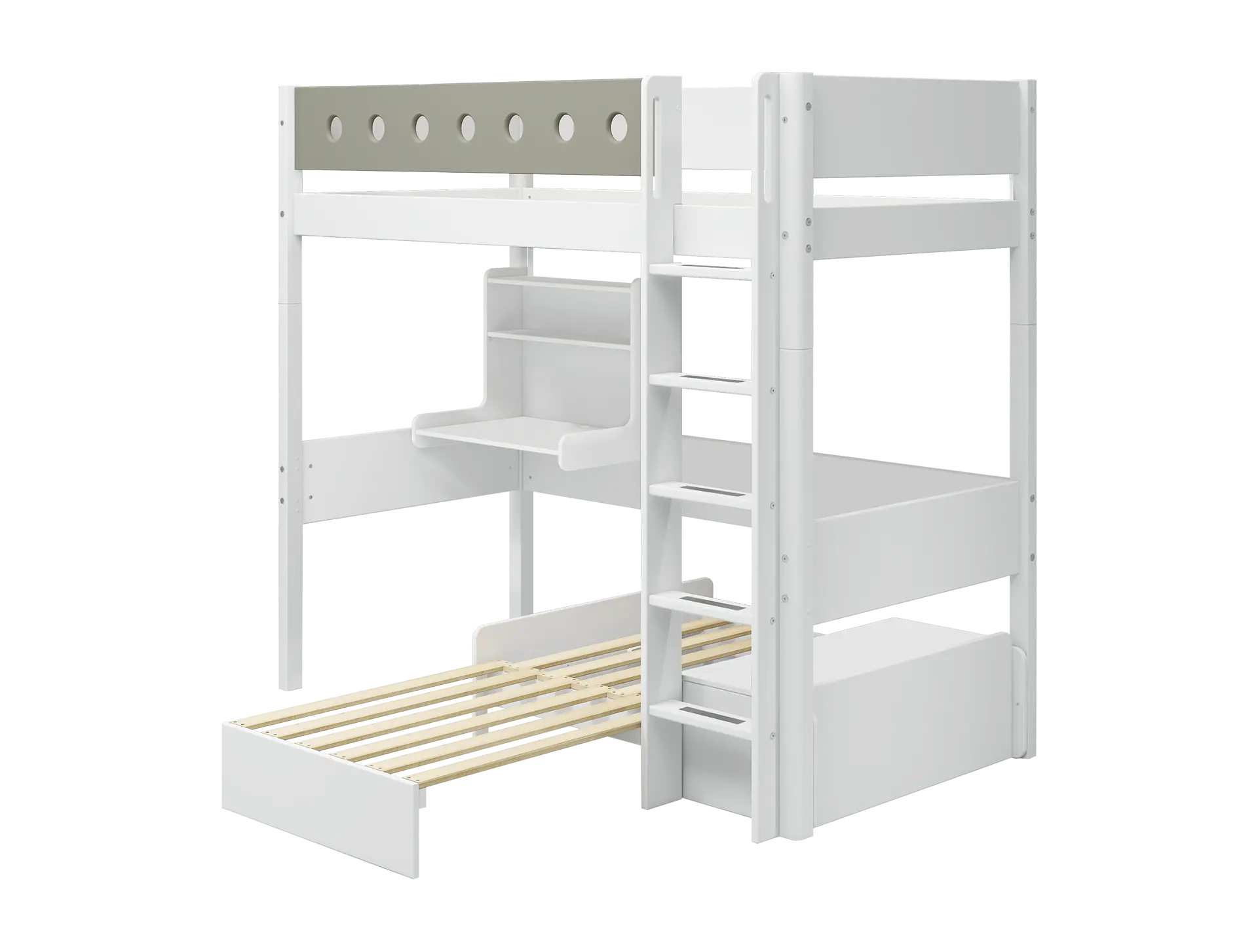 High Bed 184 cm with Desk, Sofa, Ladder and Safety Rail, 90x190 cm, White WHITE_BED_HIGH-BED casa-high-bed-white-natural-green  flexa-com.myshopify.com