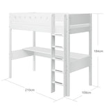 Casa High Bed with Desk, Sofa, Ladder and Safety Rail, 90x200 cm, White