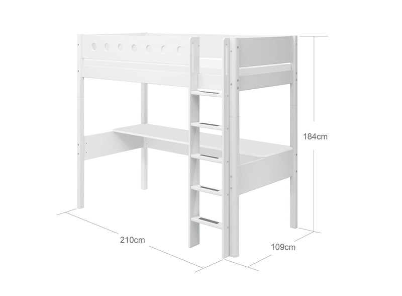 WHITE Højseng med Skrivebord, 90x200 cm, Hvid