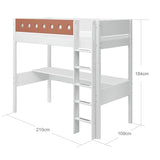 Casa High Bed with Desk, Sofa, Ladder and Safety Rail, 90x200 cm, White