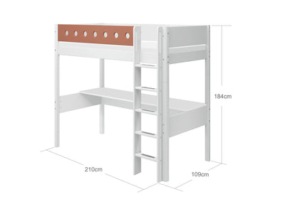 WHITE Lit Mezzanine avec Bureau, 90x200, Blanc/Blush