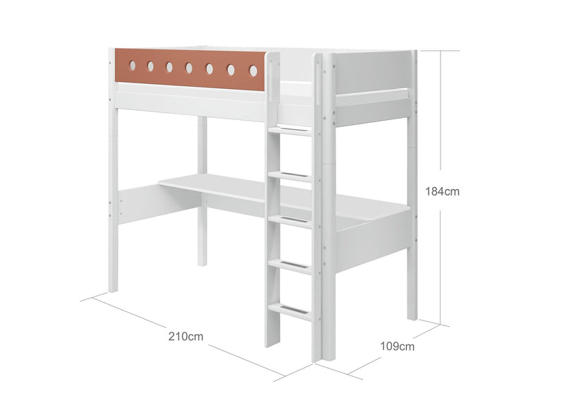 WHITE Hoogslaper met Bureau, 90x200, Wit/ Blush