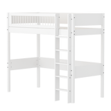 High Bed with Ladder and Safety Rail, 90x200 cm, White