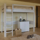 High Bed 184 cm with Ladder and Safety Rail, 90x200 cm, WHITE, Crossbars