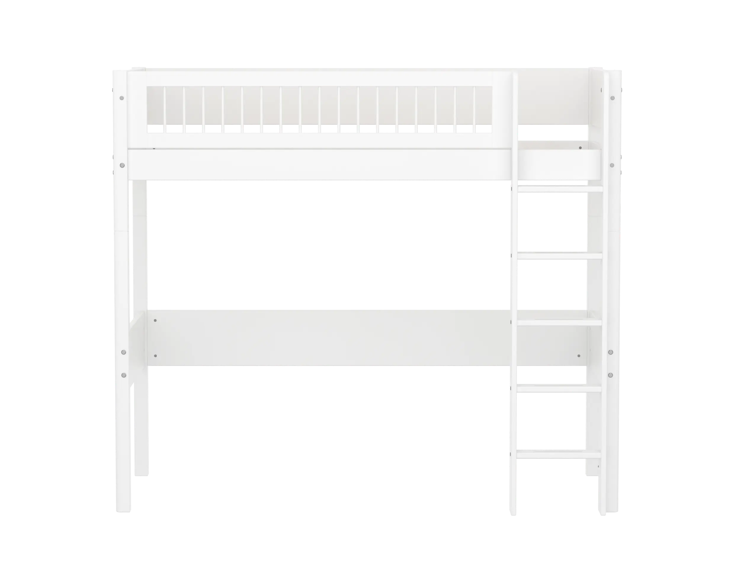 High Bed 184 cm with Ladder and Safety Rail, 90x200 cm, White HIGHBED high-sleeper-f-wht-mdf-200x90cm-legs-f-wht-rail-f-wht  flexa-com.myshopify.com