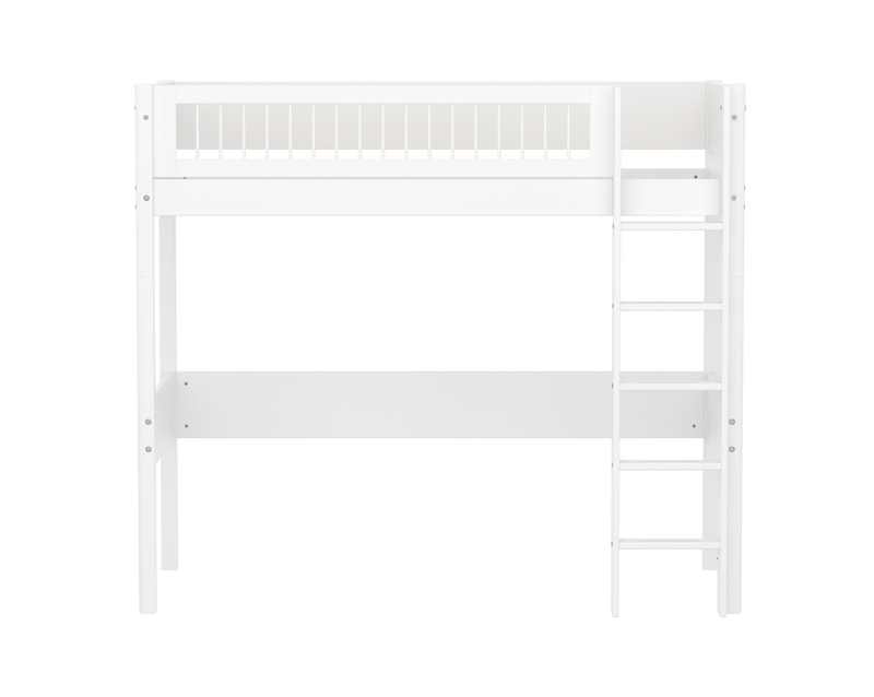 WHITE Lit Mezzanine avec Barres transversales, 90x200 cm, Blanc