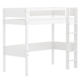High Bed with Ladder and Safety Rail, 90x200 cm, White