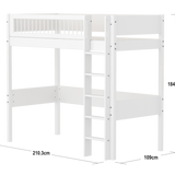 High Bed with Ladder and Safety Rail, 90x200 cm, White