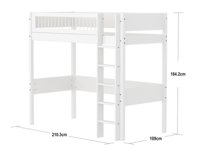 WHITE Hochbett mit Sprossen, 90x200 cm, Weiss