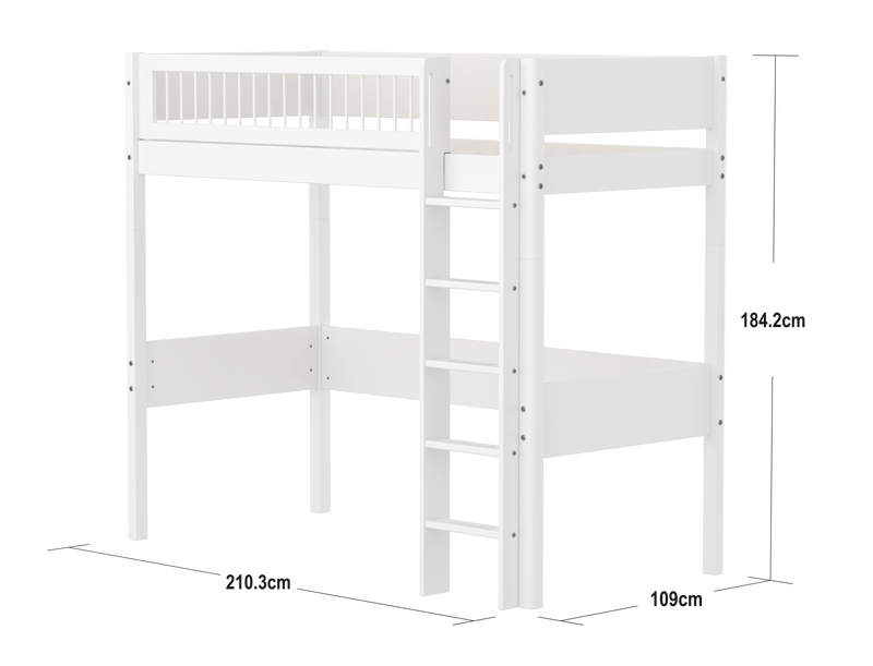 WHITE Lit Mezzanine avec Barres transversales, 90x200 cm, Blanc