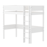 High Bed with Ladder and Safety Rail, 90x200 cm, White