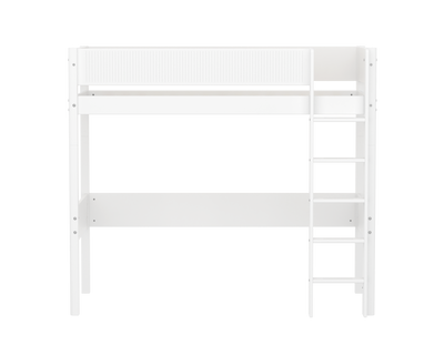 High Bed with Straight Ladder and Safety Rails, 90x200 cm, White