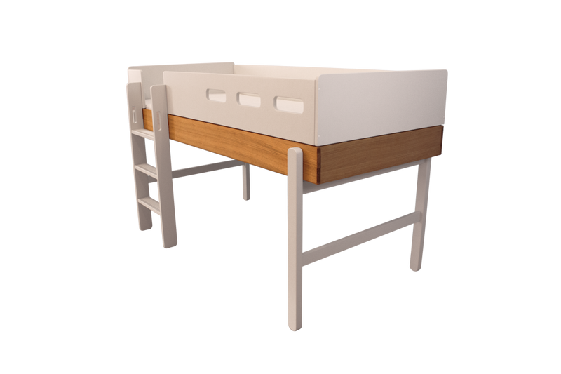 Mid-high bed with straight ladder – Cream