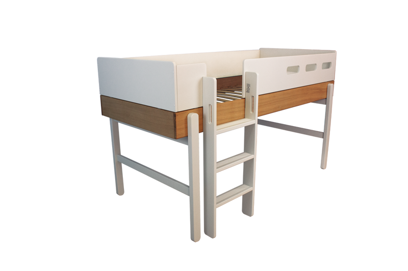 Mid-high bed with straight ladder – Cream