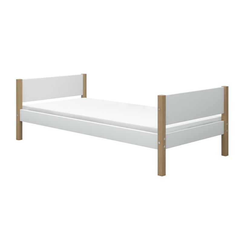 Single Bed, 90x200, White/Oak