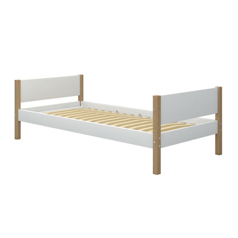 Single Bed, 90x200, White/Oak