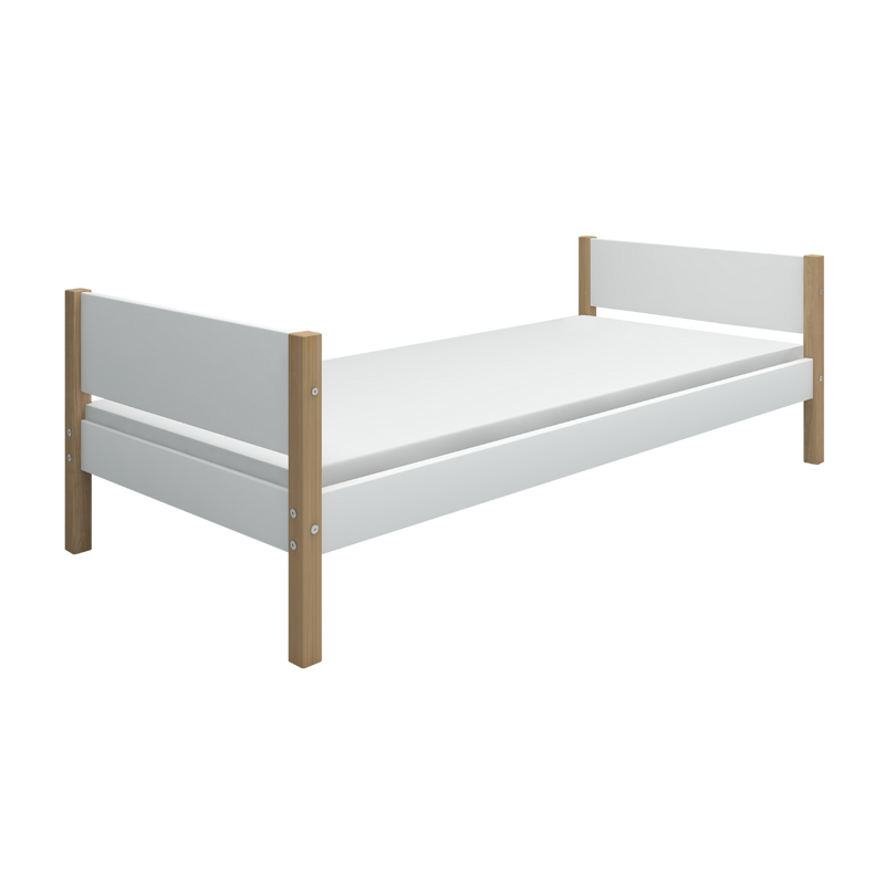 Single Bed, 90x200, White/Oak