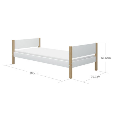 Single Bed, 90x200, White/Oak