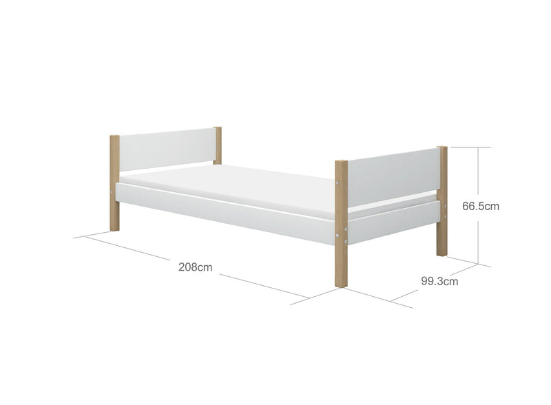 Single Bed, 90x200, White/Oak