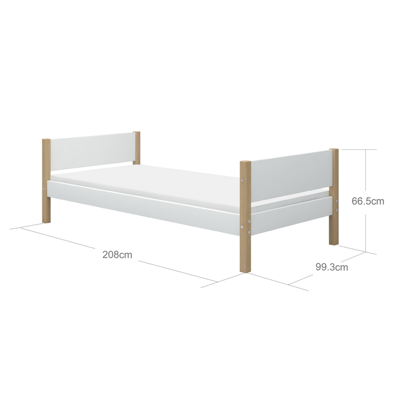 Single Bed, 90x200, White/Oak