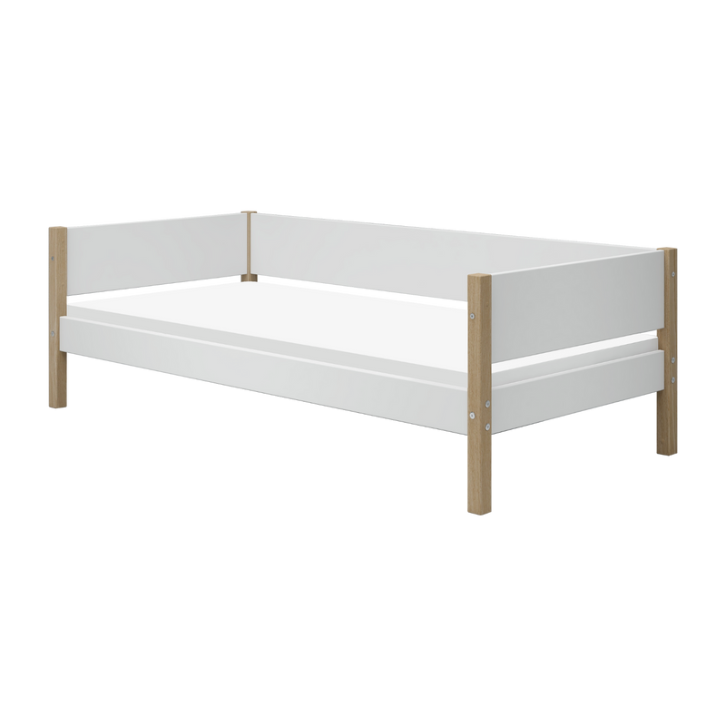 Single Bed with Safety Rail, 90x200 cm, White/Oak