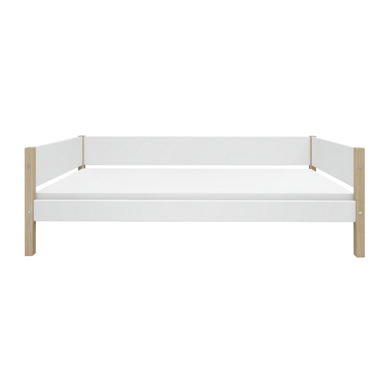 Single Bed with Safety Rail, 90x200 cm, White/Oak