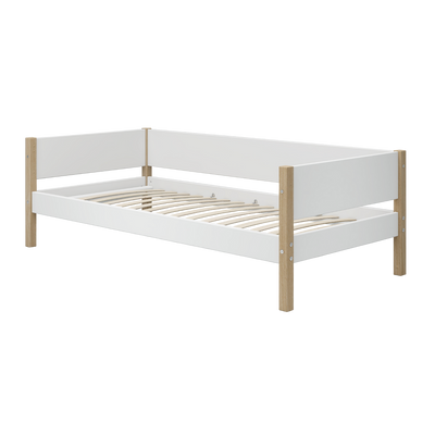 Single Bed with Safety Rail, 90x200 cm, White/Oak