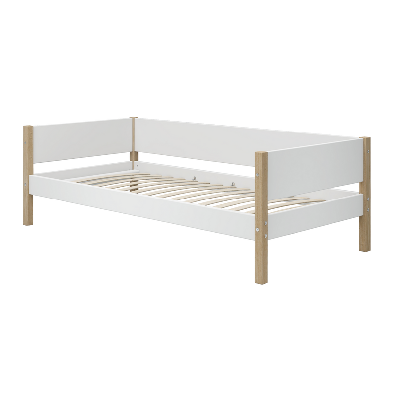 Single Bed with Safety Rail, 90x200 cm, White/Oak