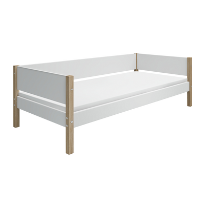 Single Bed with Safety Rail, 90x200 cm, White/Oak