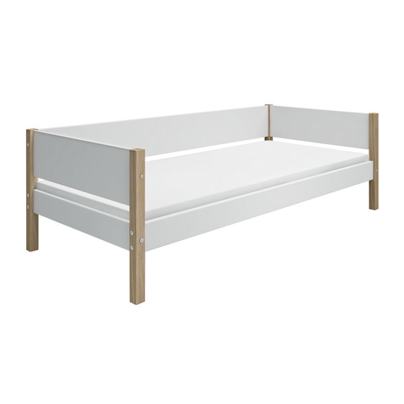 Single Bed with Safety Rail, 90x200 cm, White/Oak