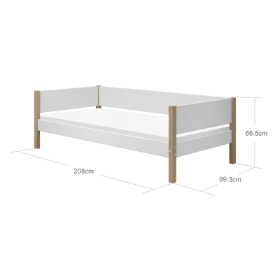 Single Bed with Safety Rail, 90x200 cm, White/Oak