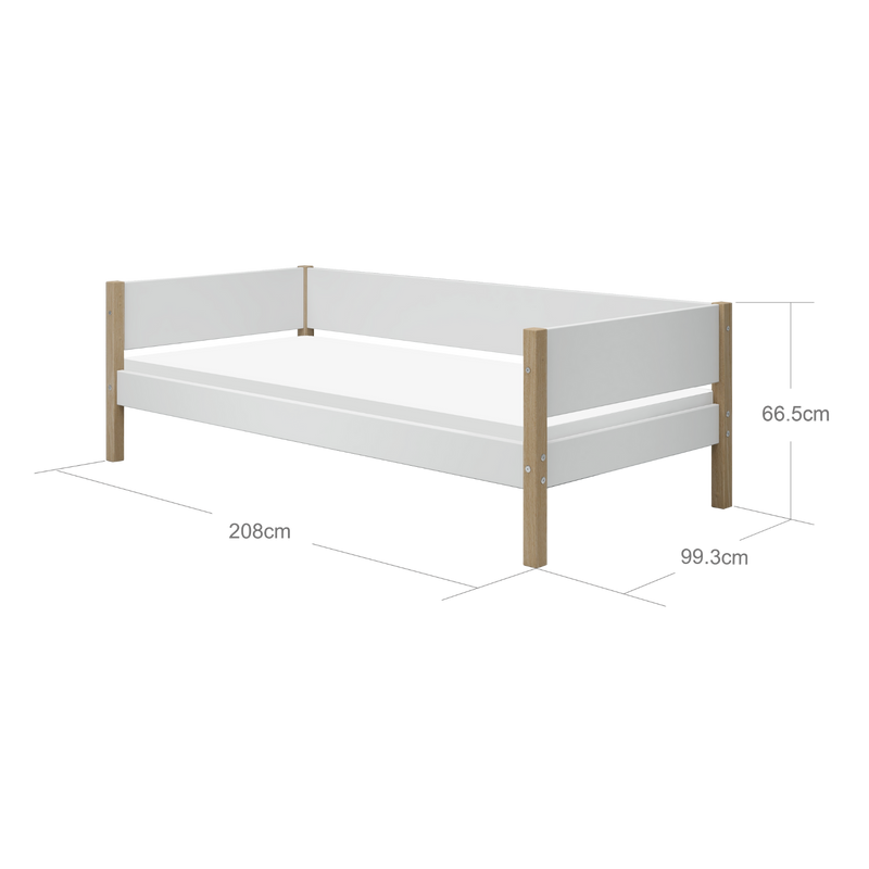 Single Bed with Safety Rail, 90x200 cm, White/Oak