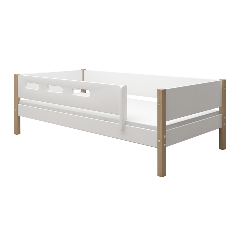 Single Bed with Safety Rails, 90x200 cm, White/Oak