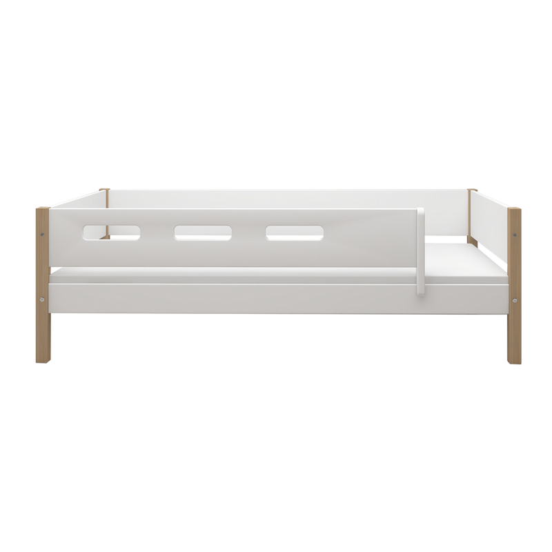 Single Bed with Safety Rails, 90x200 cm, White/Oak