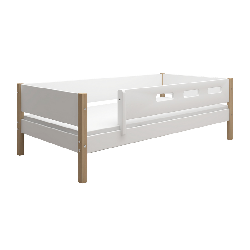 Single Bed with Safety Rails, 90x200 cm, White/Oak