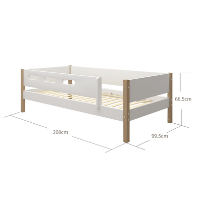 Single Bed with Safety Rails, 90x200 cm, White/Oak