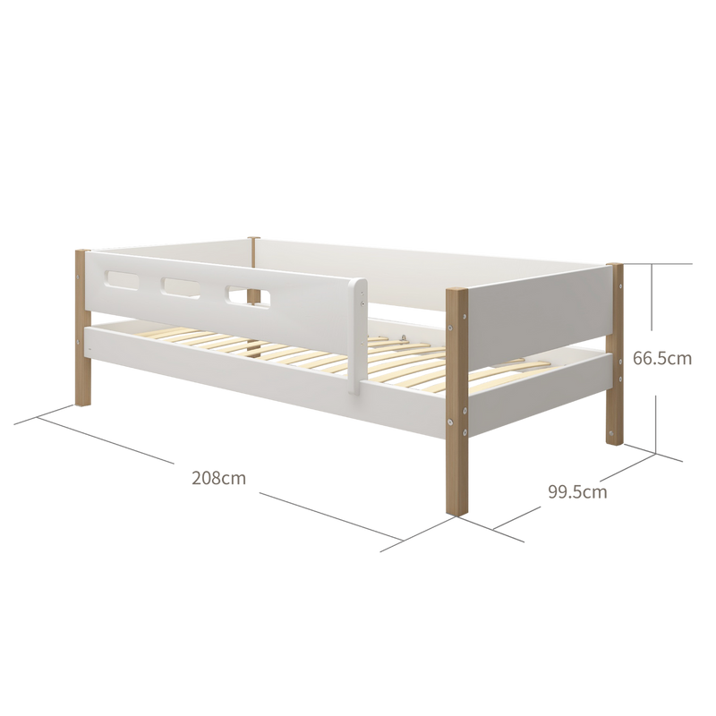 Single Bed with Safety Rails, 90x200 cm, White/Oak