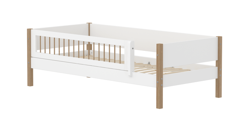 Single Bed with Safety Rails, 90x200 cm, White/Oak