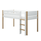 Lit haut 120 cm avec échelle et barrière de sécurité, 90x200 cm, Blanc/Chêne