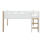 Lit haut 120 cm avec échelle et barrière de sécurité, 90x200 cm, Blanc/Chêne