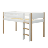Lit haut 120 cm avec échelle et barrière de sécurité, 90x200 cm, Blanc/Chêne