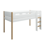 Lit haut 120 cm avec échelle et barrière de sécurité, 90x200 cm, Blanc/Chêne