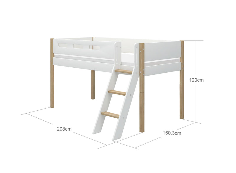 Mid-high bed w. slanting ladder