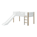 Spielbett 120 cm mit Rutsche und Absturzsicherung, 90x200 cm, Weiß/Eiche
