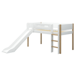 Spielbett 120 cm mit Rutsche und Absturzsicherung, 90x200 cm, Weiß/Eiche