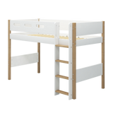 Lit haut 143 cm avec échelle et barrière de sécurité, 90x200 cm, Blanc/Chêne