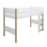 Lit haut 143 cm avec échelle et barrière de sécurité, 90x200 cm, Blanc/Chêne