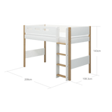 Lit haut 143 cm avec échelle et barrière de sécurité, 90x200 cm, Blanc/Chêne