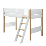 Semi-High Bed with Ladder and Safety Rail, 90x200 cm, White/Oak